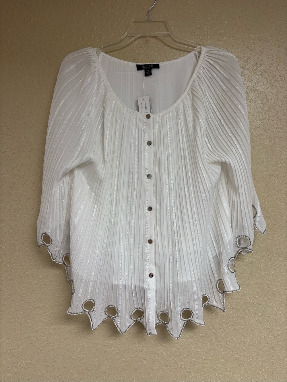 Chico's White Button-Front Pleated Peasant Blouse